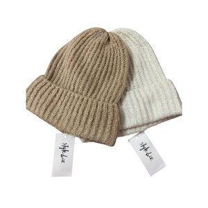 Lot Of 2‎ Style & Co. Women's Ribbed Shine Glitter Cuff Beanie Hat Ivory & Camel